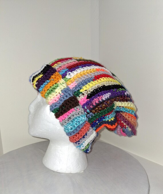 Multi Colored Stripe Crochet Winter Hat Handmade Boys Handmade Crocheted Hat, Striped, Brown, Gray, Blue  main image 2