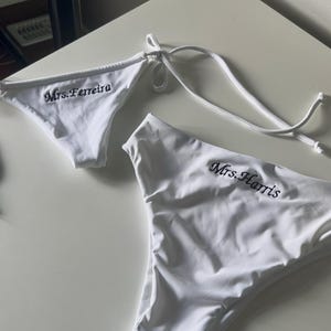 Personalized Bride Bikini Bottoms Custom &quot;Mrs.&quot; Swimsuit, Honeymoon Gift, Bachelorette Outfit, Embroidered Handmade Swimwear
