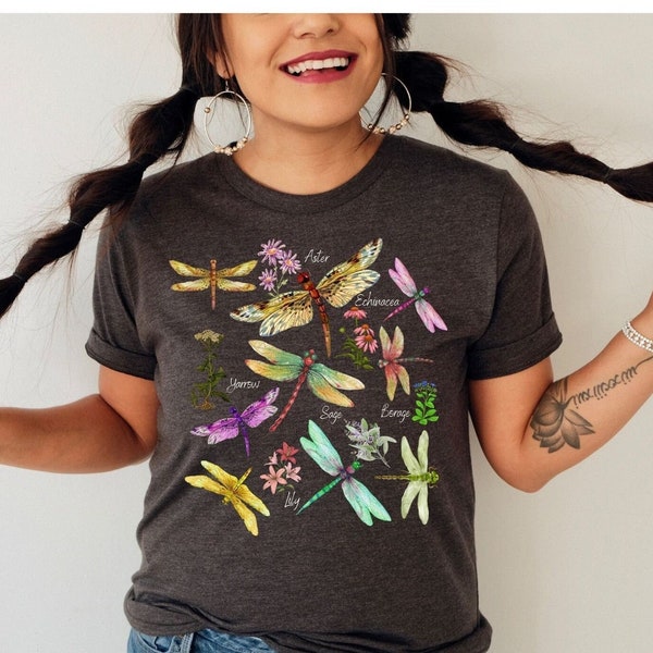 Dragonfly Collage Shirt, Dragonfly Plant Shirt, Entomology Shirt, Cottage Core Shirt, Flower Shirt, Nature Shirt, Gift for Entomologist