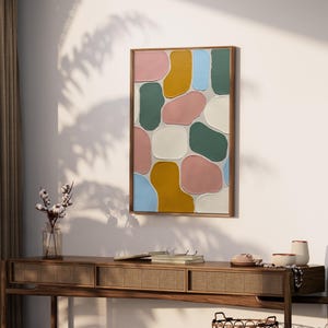 Avant Basic Abstrakte Formen Druck | Organisch Geometrisches Ölgemälde Wandkunst | Impasto Senfgelb Altrosa Download