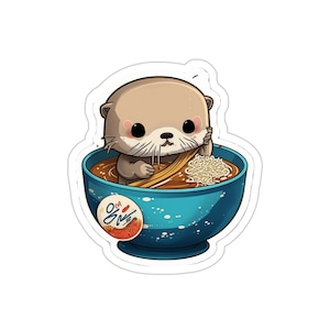 Cartoon Otter Eating Ramen Kiss-Cut Sticker (4)