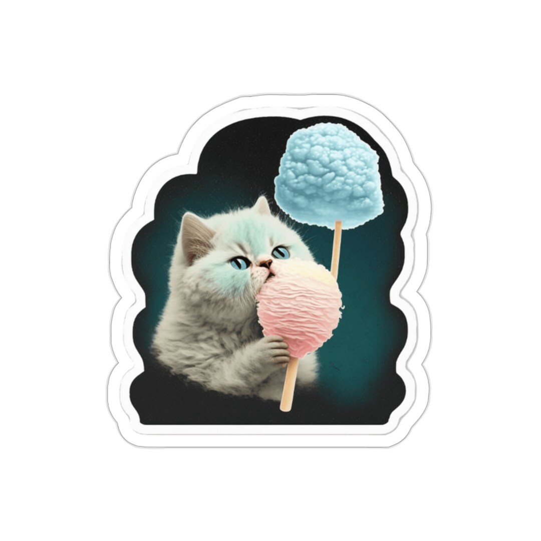 Cat Eating Cotton Candy Kisscut Sticker 1 Etsy