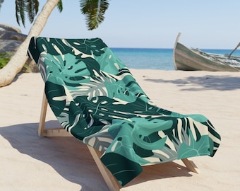 Oversized Thick Beach Towel with Tropical Leaves Soft and Quick Drying