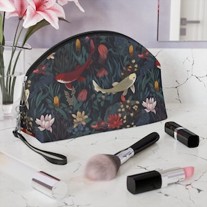 Makeup Bag Vegan Leather Cosmetic Bag Travel Bag Makeup Bag Koi Fish