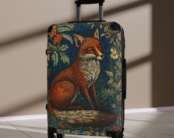 Elegant Morris Fox Print Suitcase, Available in 3 sizes, Carry On 22 in, M 27 in, L 31 in, 360 Degree Swivel Wheels, Adjustable Handle