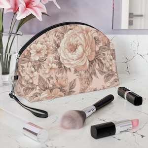 Makeup Bag Toiletry Bag Pink French Toile Cosmetic Bag