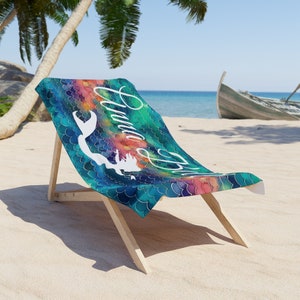 Personalized Oversized Beach Towel Mermaid Design With Your Name