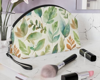 Makeup Bag Vegan Leather Cosmetic Bag Travel Bag Makeup Bag with Zipper Watercolor Botanicals