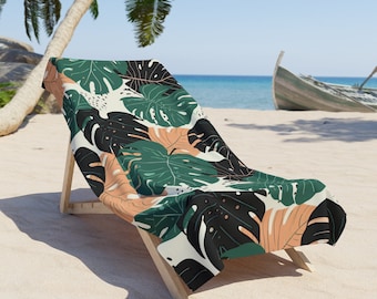 Oversized Thick Soft Beach Towel Tropical Leaves Fast Drying Two Sizes
