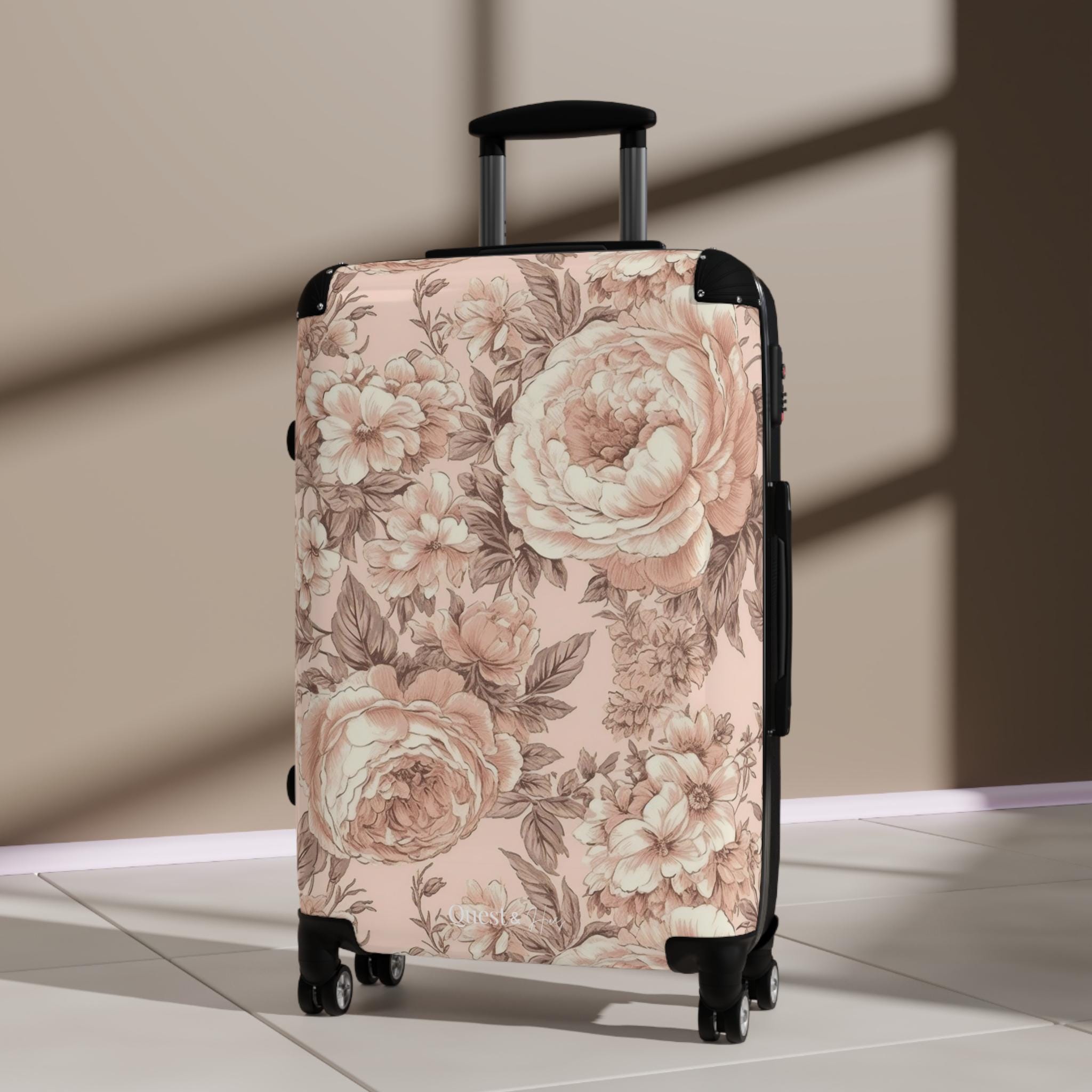 Valigie rosa in tela francese, set di valigie da viaggio, valigia rigida con ruote, valigia vintage, accessori da viaggio, regalo per