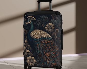 Elegant Peacock Suitcase, Carry On, Suitcase Comes In 3 Sizes,Carry On 22 in, M 27 in, L 31 in, 360 Degree Swivel Wheels