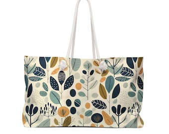 Boho Botanical Weekender Bag, Large Travel Tote with Rope Handles