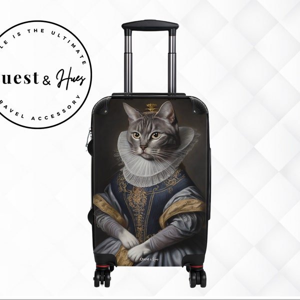 Suitcase Rolling Luggage Carry On Cabin Suitcase with Wheels Hard Shell Suitcase  Grey Tabby Cat Queen