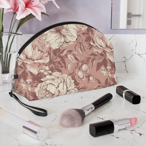 Makeup Bag Toiletry Bag Deep Pink French Toile Cosmetic Bag