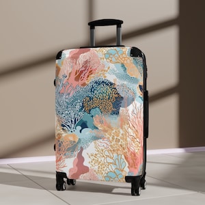 Abstract Coral Reef Suitcase, Available In 3 Sizes, Carry On 22 in, M 27 in, L 31 in, 360 Degree Swivel Wheels