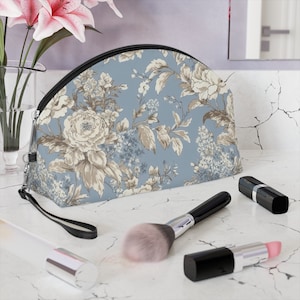 Makeup Bag Toiletry Bag Blue French Toile Cosmetic Bag
