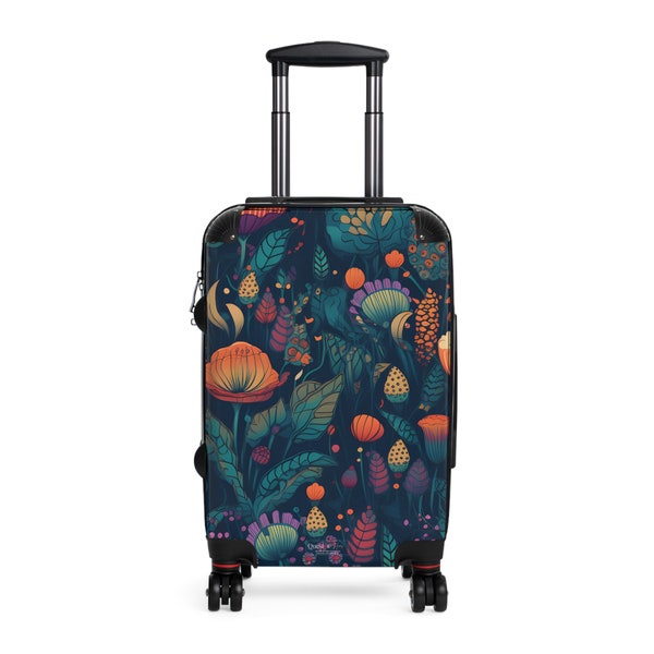 Retro Flowers Suitcase, Fantasy Flora Pattern, Available In 3 Sizes, Carry On 22 in, M 27 in, L 31 in, 360 Degree Swivel Wheels