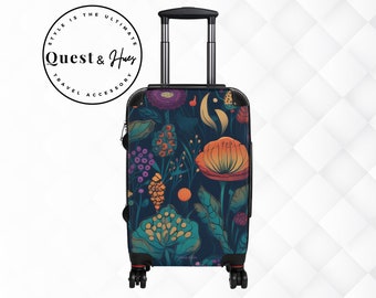 Valigia con rotelle retrò floreale, bagaglio personalizzato, accessorio da viaggio