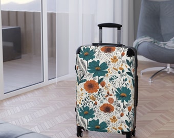 Rustic Country Floral Suitcase, Rolling Luggage, with Personalization Option
