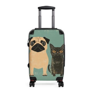 Maleta con adorable diseño de perro y gato, equipaje para amantes de los animales, bolsa de viaje personalizada, maleta con temática de mascotas, regalo para dueños de mascotas, personalizable