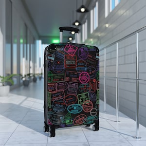 Koffer paspoortstempels, wereldreiziger, verkrijgbaar in 3 maten, handbagage: 22 inch, 27 inch (m), 31 inch (l), 360 graden draaibare wielen