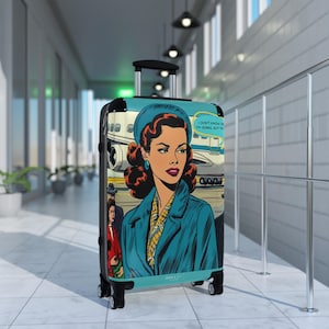 スーツケース、面白い引用旅行用荷物、1940年代のコミックスタイルの女性用ローリングバッグ、素晴らしい旅行ギフト、簡単に識別できる、ヴィンテージスーツケース、