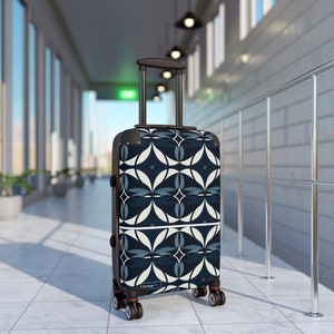 Koffer rolkoffer handbagage met wielen harde koffer blauw geometrisch ontwerp