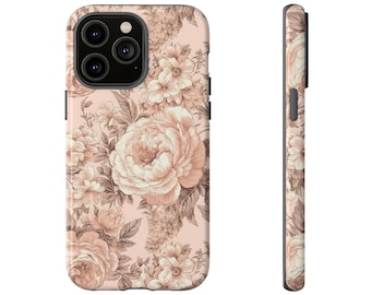 Phone Case for iPhone Samsung or Google Pixel Devices Tough and Protective Pink French Toile Matt or Shiny