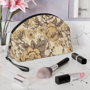 Makeup Bag Toiletry Bag Deep Yellow French Toile Cosmetic Bag