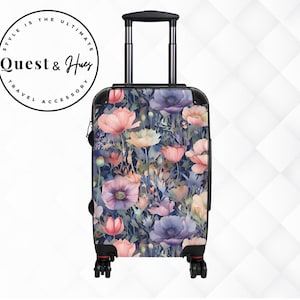 Watercolor Wildflower Suitcase, Rolling Luggage Available In 3 Sizes, Carry On 22 in, M 27 in, L 31 in, 360 Degree Swivel Wheels
