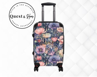 Watercolor Wildflower Suitcase, Rolling Luggage Available In 3 Sizes, Carry On 22 in, M 27 in, L 31 in, 360 Degree Swivel Wheels