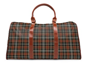 Waterproof Plaid Weekender Bag, Tartan Travel Duffel, PU Leather