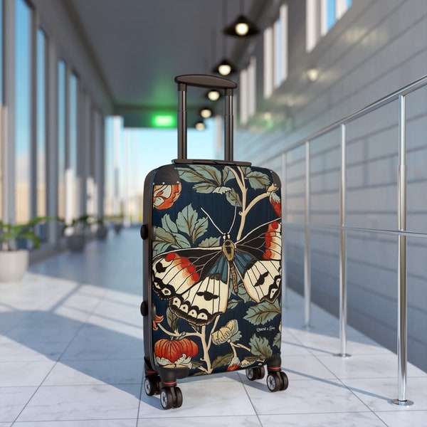 Indigo Butterfly Suitcase, Available In 3 Sizes, Carry On 22 in, M 27 in, L 31 in, 360 Degree Swivel Wheels