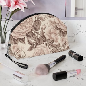 Makeup Bag Toiletry Bag Pale Pink French Toile Cosmetic Bag