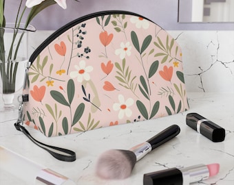 Make-uptas Veganistisch leren make-uptas Reistas Make-uptas met ritssluiting Sierlijke bloemen op blushroze