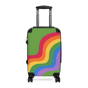 Retro Rainbow Suitcase, Travel Luggage, Rolling Bag, Vintage Inspired Traveler Gift, Carry-On Bag for Holiday Trips and Vacations