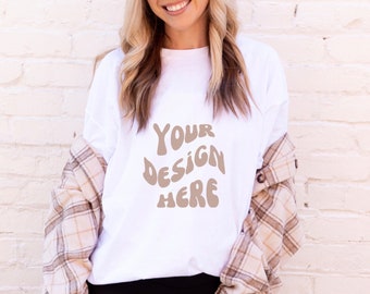 Boho White Bella Canvas 3001 T-shirt Mockup (JPG File)