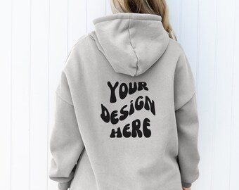 Gildan 18500 Grey Hoodie Back Mockup (JPG File)