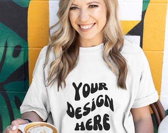 Bella Canvas 3001 White T-shirt Mockup: Boho Style (JPG File)