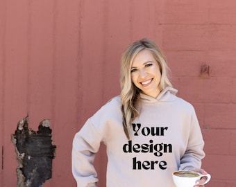 Sand Gildan 18500 Hoodie Mockup (JPG File)