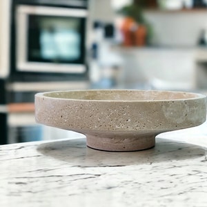 10" Travertine pedestal bowl-travertine serving bowl-travertine curved bowl-travertine fruit bowl-hand made-natural stone-free shipping