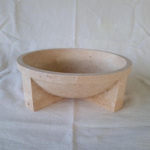 12" Travertine pedestal bowl-travertine marble serving bowl-travertine curved bowl-travertine fruit bowl-natural stone-free shipping