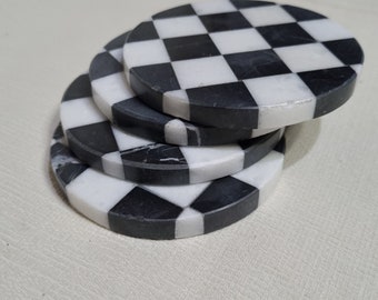 Black-White Marble Circular Coaster