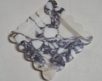 8"x8" Calacatta Viola Marble Scalloped Tray, Square Tray, Catchall Tray, Vanity Key Tray, Entryway Catcher Square, Parfume Organizer