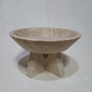 10&quot; Travertine pedestal bowl-travertine serving bowl-travertine curved bowl-travertine fruit bowl-hand made-natural stone-free shipping