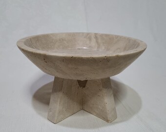 10" Travertine pedestal bowl-travertine serving bowl-travertine curved bowl-travertine fruit bowl-hand made-natural stone-free shipping