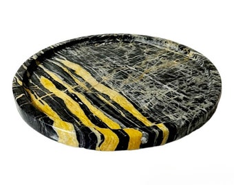 11" Nero Picasso marble tray-marble plate-catcher-hand made-natural stone-free shipping