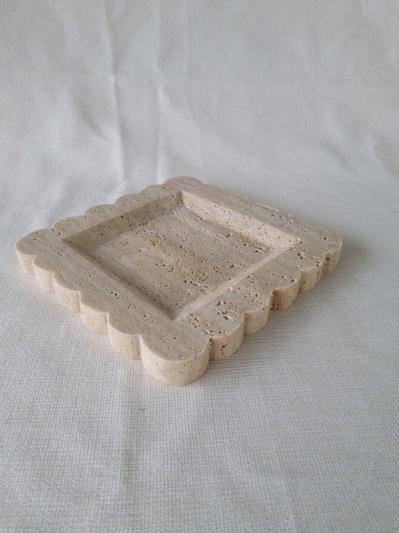 8x8 Travertine Scalloped Tray, Catchall Tray, Square Tray, Entryway Catcher, Jewelry Plate, Necklace Parfume Organizer, Bathroom Decor image 8