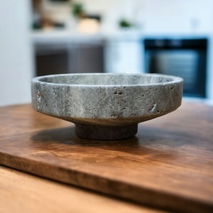 10&quot; silver travertine pedestal bowl-travertine serving bowl-travertine curved bowl-travertine fruit bowl-natural stone-free shipping