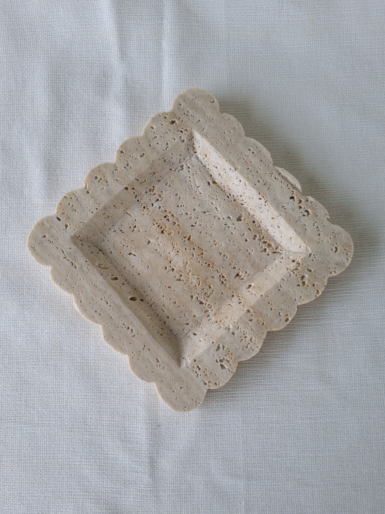 8x8 Travertine Scalloped Tray, Catchall Tray, Square Tray, Entryway Catcher, Jewelry Plate, Necklace Parfume Organizer, Bathroom Decor image 7